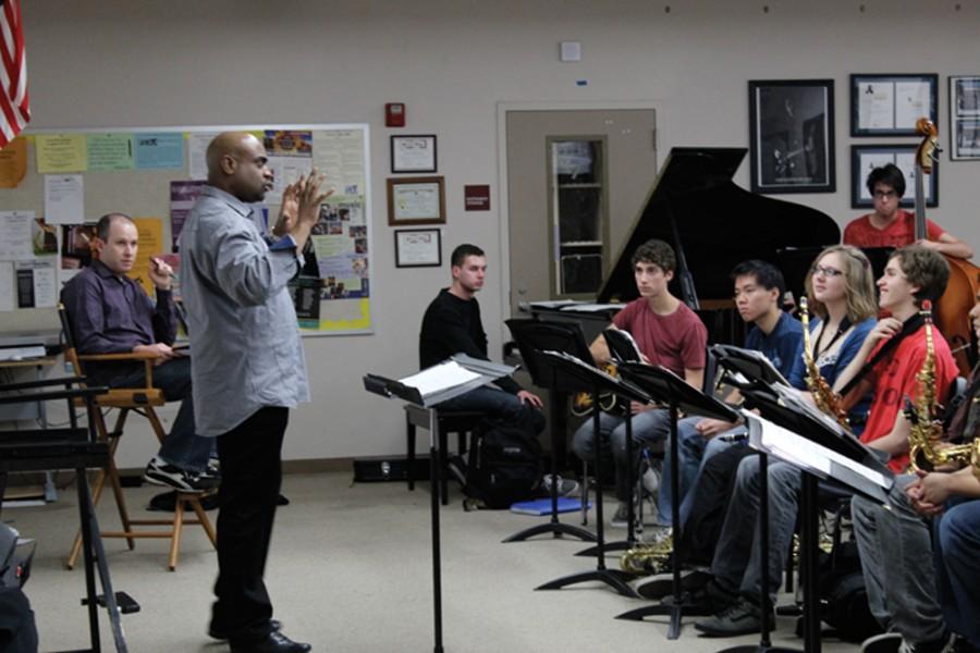 Terell Stafford helps the Jazz A band prepare for the Duke Ellington Festival