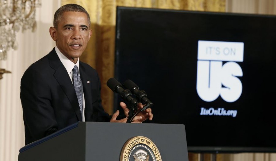 Obama announces the “It’s On Us” campaign to encourage taking an active stand against sexual assault